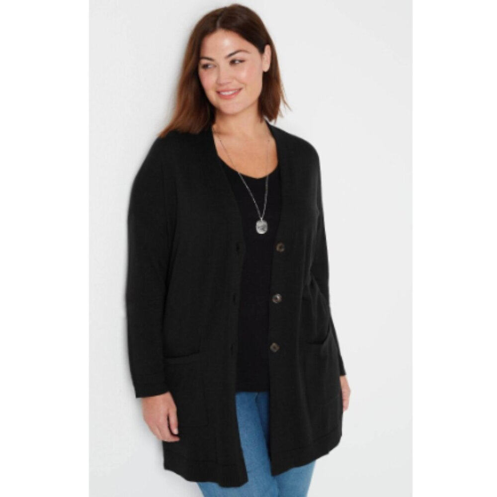 J. Jill Women's XL Petite Patch-pocket Longline Cardigan Black‎ Sweater